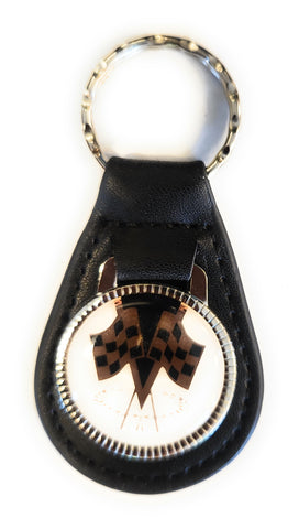 Checkered Flags Leather Fob Key Ring