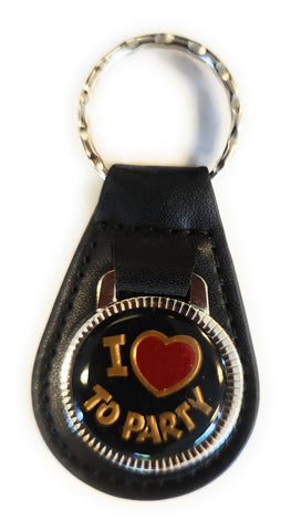 I Love To Party Leather Fob Key Ring